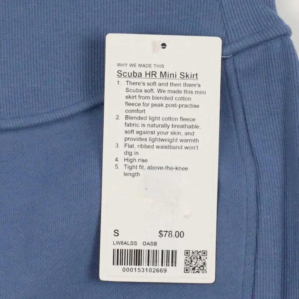 Lululemon Scuba HR Mini Skirt Oasis Blue Solid S Cotton Fleece NWT $78 MSRP